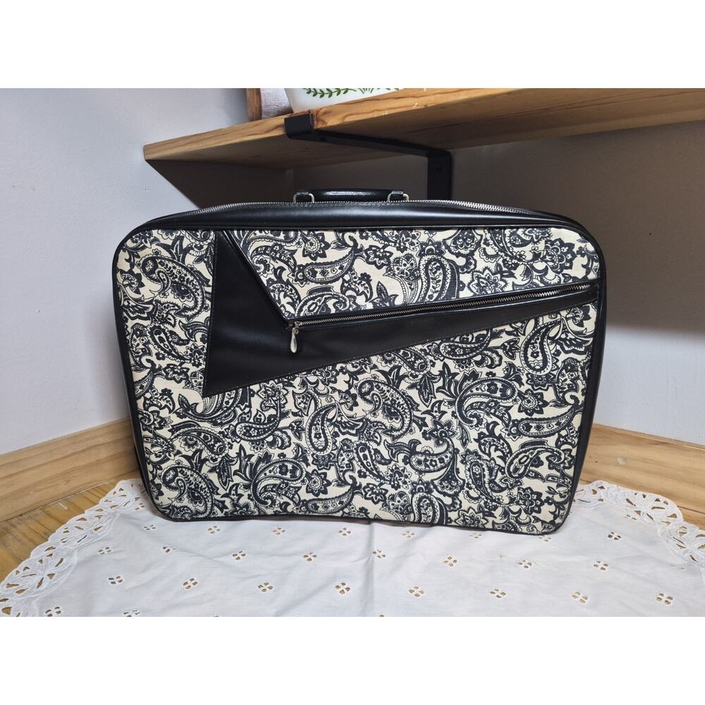 Vintage 70s Black And White Paisley Suitcase JAPAN